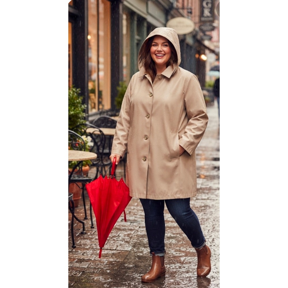 Lauren Ralph Lauren Tan Khaki Hooded Raincoat Jacket Womens 3X Plus Size